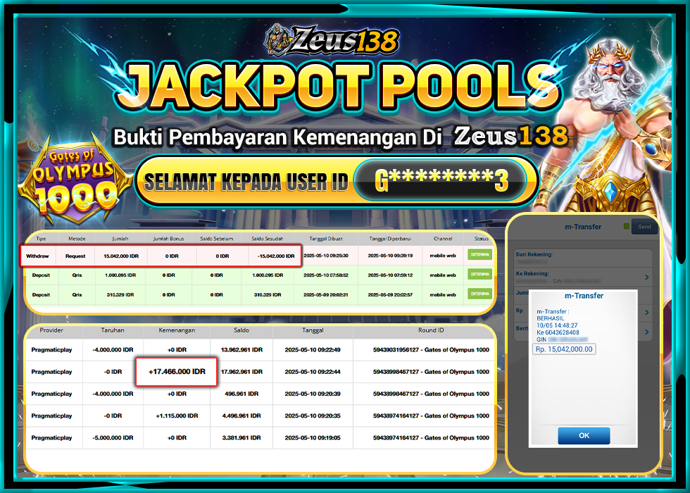 ZEUS138 GATES OF OLYMPUS 1000 Rp.48.000.000,- LUNAS